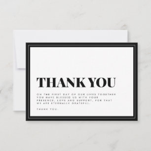 Bold Black White Typography Bröllop Tack Car Kort