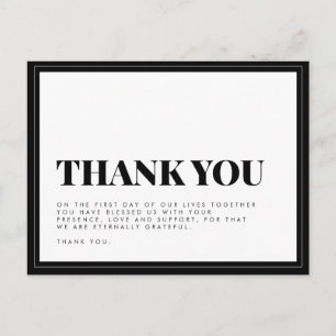 Bold Black White Typography Bröllop Tack Post Vykort