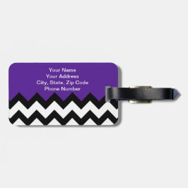 Bold Black White Zigzag Rand & Eggplant Violet Bagagebricka