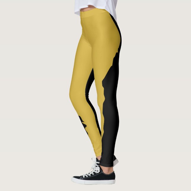 Bold Black with Metallic Gold Unique Stylish Leggings (Vänster)