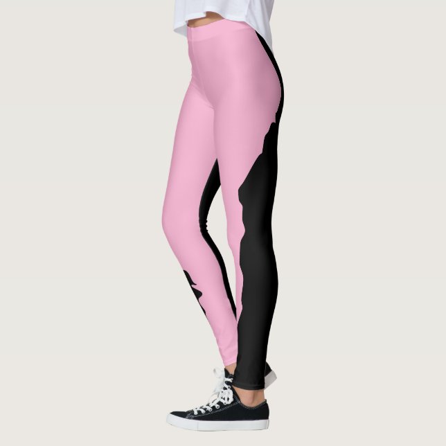 Bold Black with Soft Pink Unique Stylish Leggings (Vänster)
