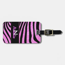 BOLD BLACK ZEBRA RÄNDER NAMN TEAL GLITTER BAGAGEBRICKA