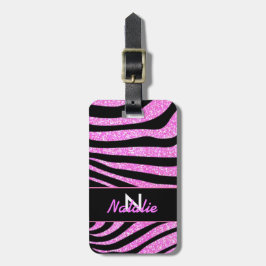 BOLD BLACK ZEBRA RÄNDER NAMN TEAL GLITTER BAGAGEBRICKA