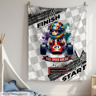 Bold Blanket Sport Car Driving Little Boy Fleecefilt