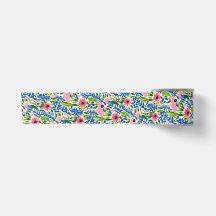 Bold Blommigt Blue Rosa Grönt Maximalist Mönster