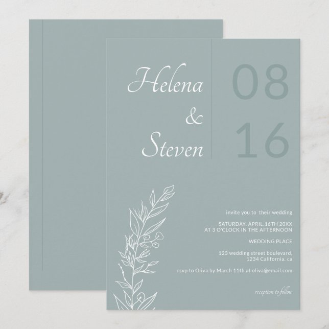 Bold blommigt boho namn chic dusty Blue bröllop Inbjudningar (Fram/baksida)