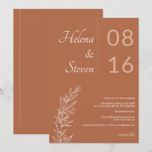 Bold blommigt boho namn chic terracotta bröllop inbjudningar