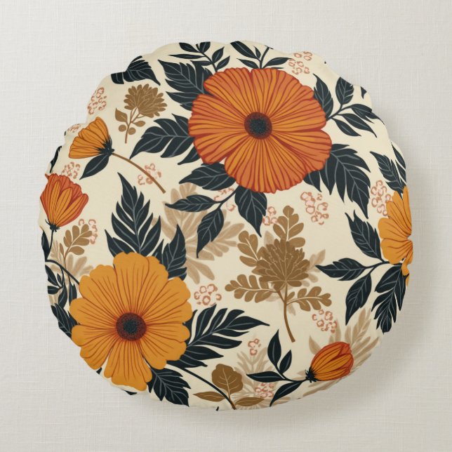 Bold Blommigt Geometry Round Dekorativ kudde (Framsidan)