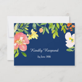 Bold Blommigt Gräns marin blå Bröllop OSA Kort