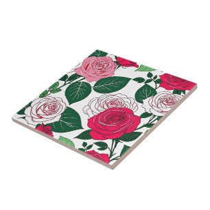 Bold Bloom Harmony - Samtidens röda och rosa rosor Kakelplatta
