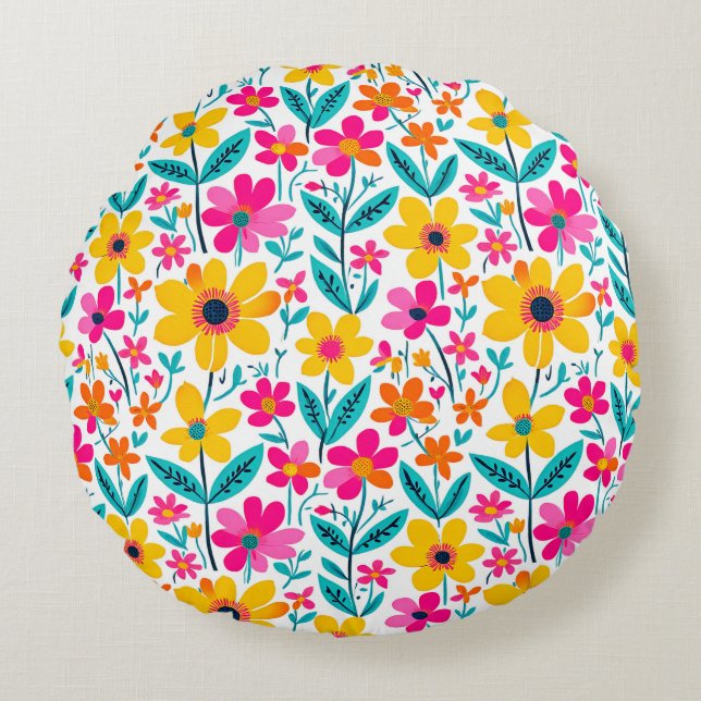 Bold Bloom  Rund Kudde (Framsidan)