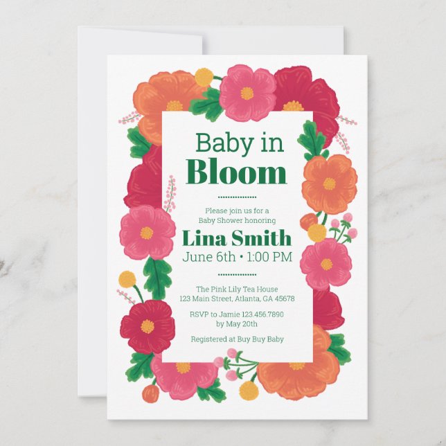 Bold Blooms Baby Shower-inbjudan Inbjudningar (Framsida)