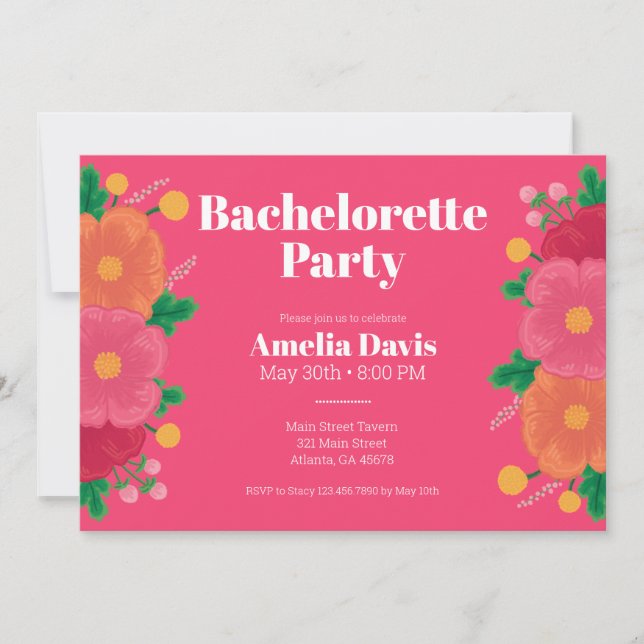 Bold Blooms Bachelorette Party-inbjudan Inbjudningar (Framsida)