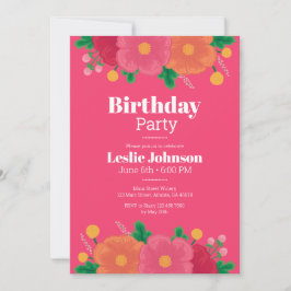 Bold Blooms Födelsedagsfest inbjudan