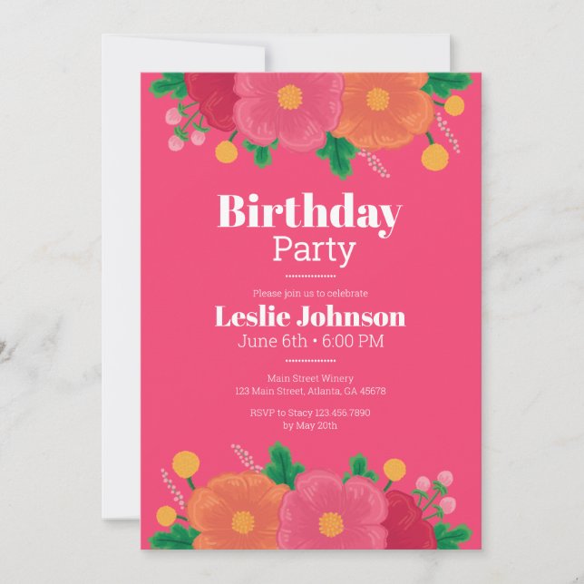 Bold Blooms Födelsedagsfest inbjudan (Framsida)