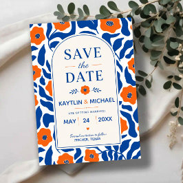 Bold Blue and Orange Floral Modern Botanical Spara Datumet