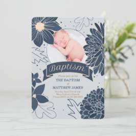 Bold Blue Botanicals med fotobaptism Inbjudningar
