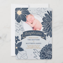 Bold Blue Botanicals med fotobaptism Inbjudningar
