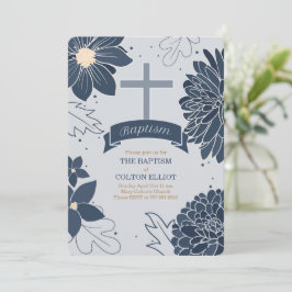 Bold Blue Botanicals med Kor-baptism Inbjudningar