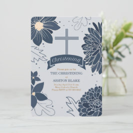Bold Blue Botanicals med Kor Christening Inbjudningar