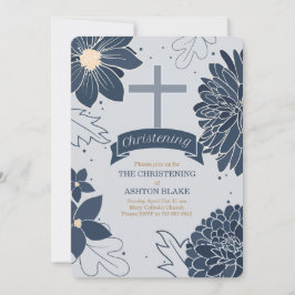 Bold Blue Botanicals med Kor Christening Inbjudningar
