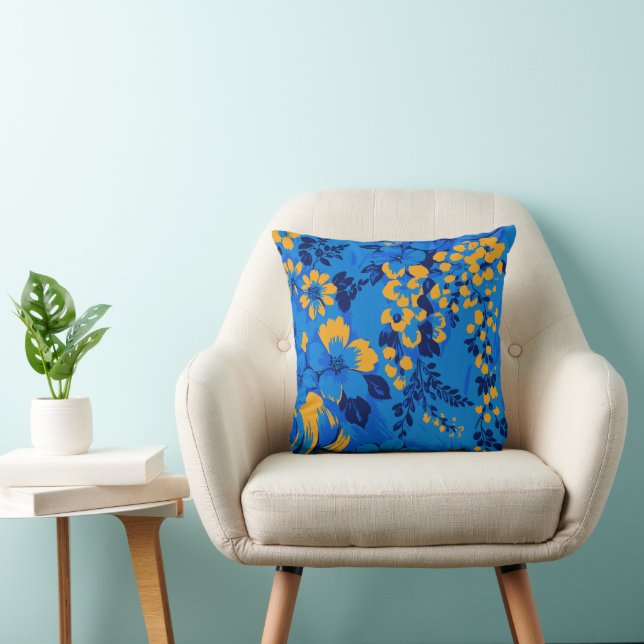 Bold Blue Garden – Vibrant Floral Pattern Kudde (Stol)