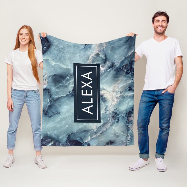 Bold blue-grått faux marble struktur fleecefilt (På plats)