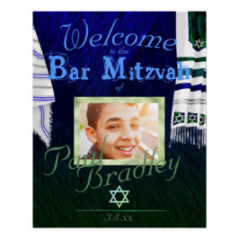 Bold Blue & Grönt Pub Mitzvah Prayer Tallit Poster Perfect Poster
