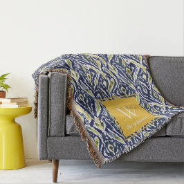 Bold Blue Gult Abstrakt Classy Ikat Monogram Filt