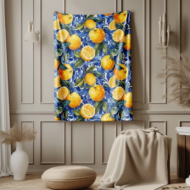 Bold Blue Italiano Positano Lemon Fleecefilt (Skapare uppladdad)