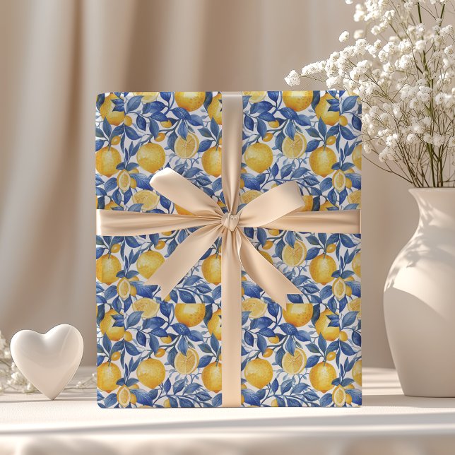 Bold Blue Italiano Positano Lemon Presentpapper (Skapare uppladdad)