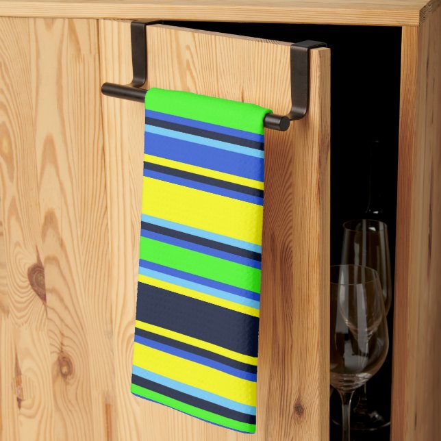 Bold Blue, Lime & Gult Stripe Kitchen Towel Kökshandduk (Thirds Fold)