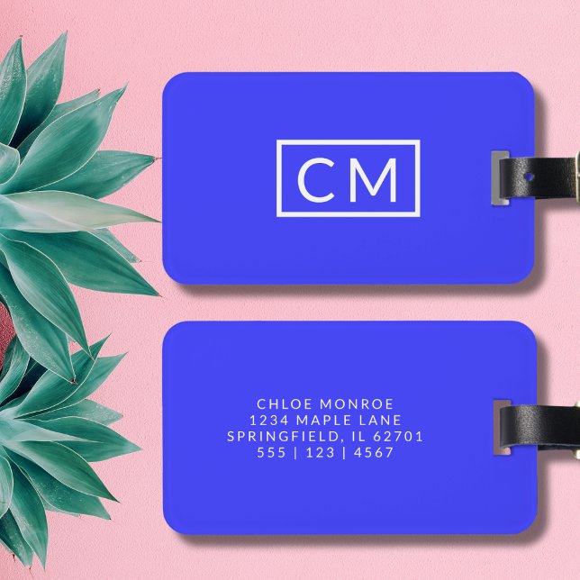 Bold Blue Modern Monogram - enkel första resning Bagagebricka (Skapare uppladdad)
