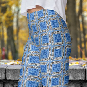 Bold Blue och Black Tribal Mönster Leggings