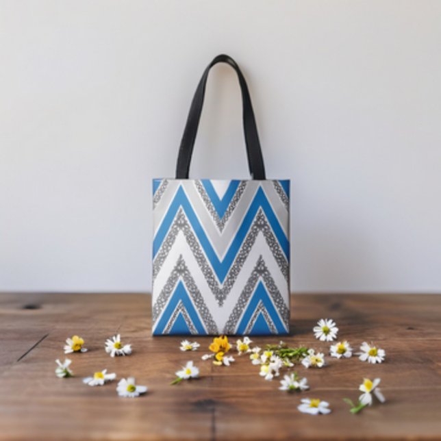 Bold Blue och Grått Chevron stil Mönster Tygkasse (Skapare uppladdad)