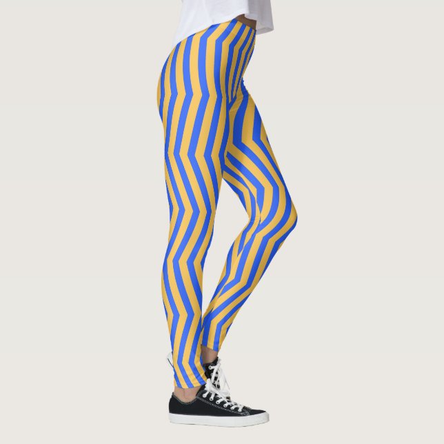 Bold Blue och Guld Chevron Zigzag Mönster Leggings (Höger)