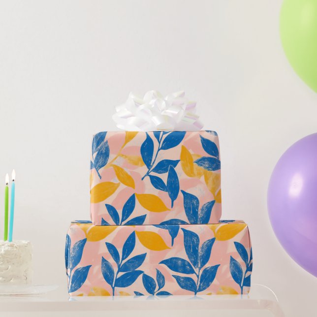 Bold Blue och Gult Löv-litografi Mönster Presentpapper (Festgåvor)