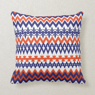Bold Blue och Orange Tribal Chevron Mönster Kudde