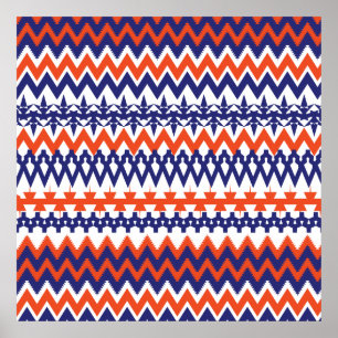 Bold Blue och Orange Tribal Chevron Mönster Poster
