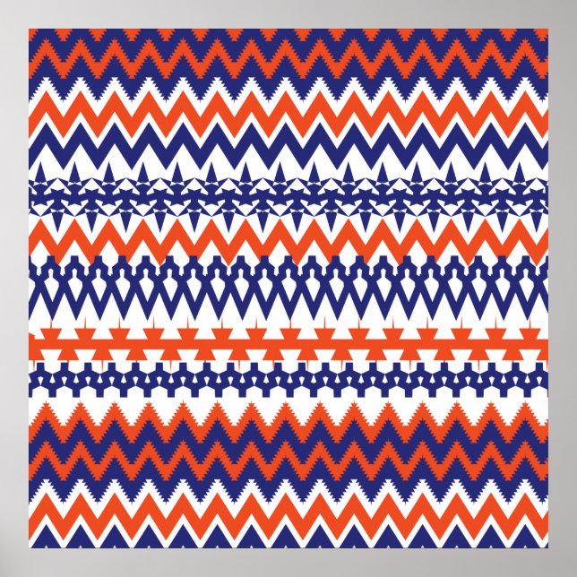 Bold Blue och Orange Tribal Chevron Mönster Poster (Framsidan)