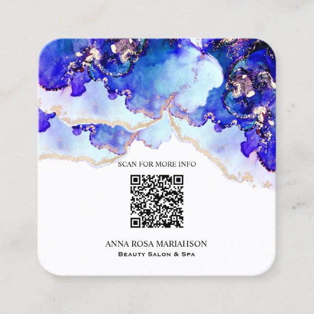 *~* BOLD Blue QR CODE Yummy Guld Gilded AP29 Fyrkantigt Visitkort (Framsida)