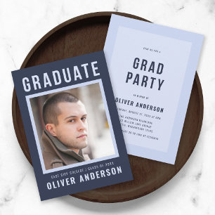 Bold Blue Student-meddelande och Grad Party Inbjudningar