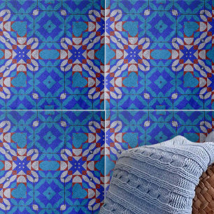 Bold Blue White Mosaic Geometric Mönster Kakelplatta