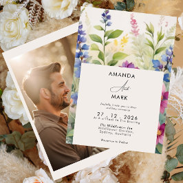 Bold Bohemian Colorful Wildblomme Unik Bröllop Inbjudningar