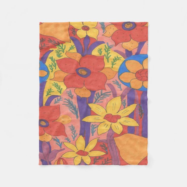 Bold Bohemian Orange Garden Print Fleecefilt (Framsidan)