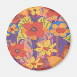 Bold Bohemian Orange Garden Print Magnet