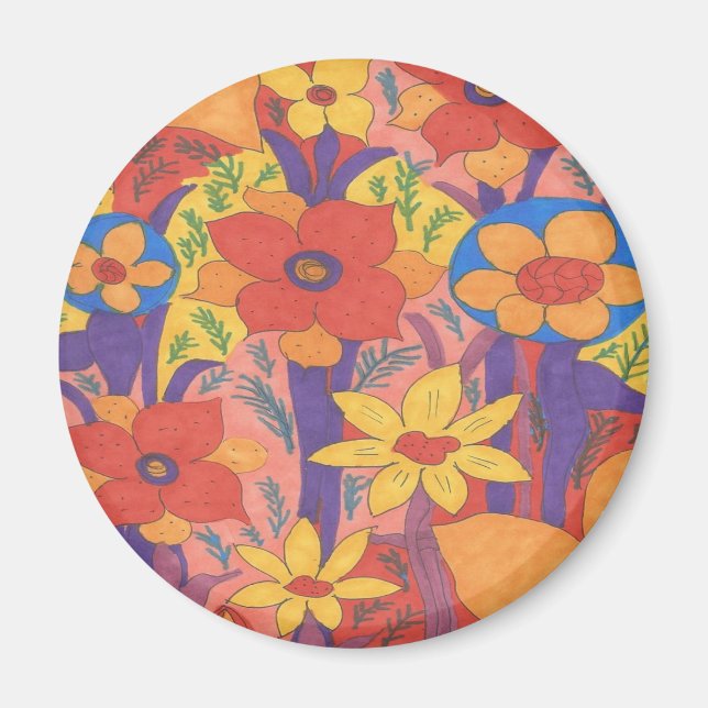 Bold Bohemian Orange Garden Print Magnet (Framsidan)