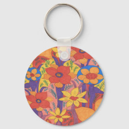 Bold Bohemian Orange Garden Print Nyckelring
