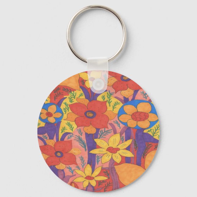Bold Bohemian Orange Garden Print Nyckelring (Framsida)