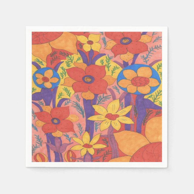 Bold Bohemian Orange Garden Print Pappersservett (Framsidan)